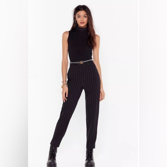 Pinstripe High Waisted Tapered Pants Size 4 (S) NWT - Picture 7 of 8